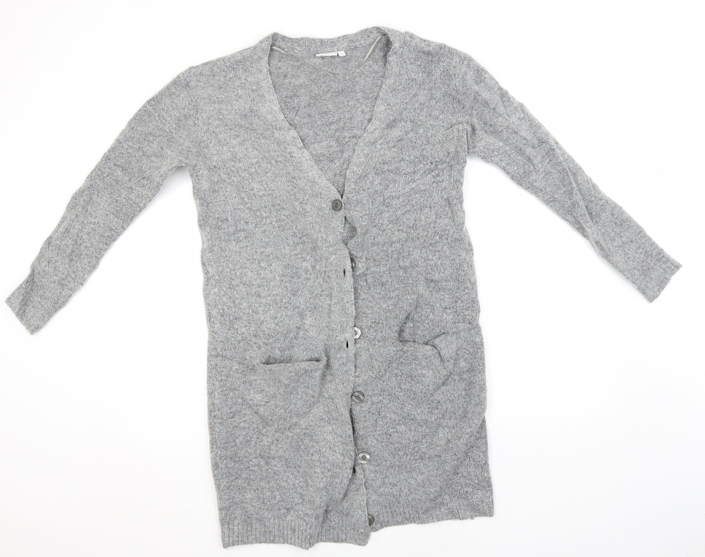 Preworn Womens Grey Round Neck  Acrylic Cardigan Jumper Size S