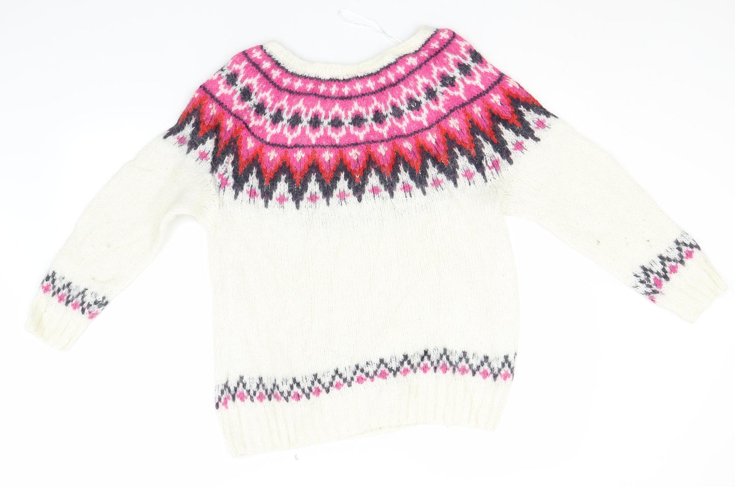 Preworn Womens Ivory Round Neck Geometric Acrylic Pullover Jumper Size M