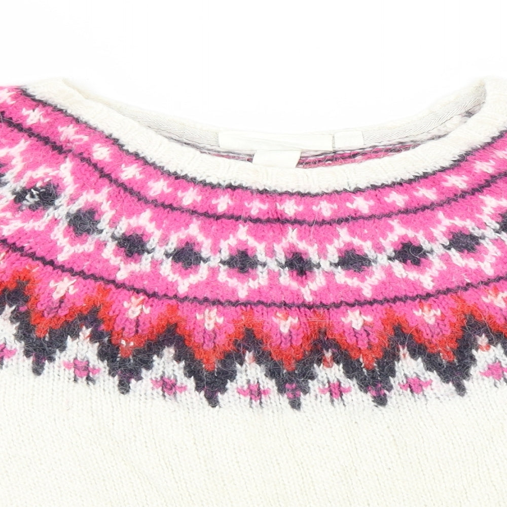 Preworn Womens Ivory Round Neck Geometric Acrylic Pullover Jumper Size M
