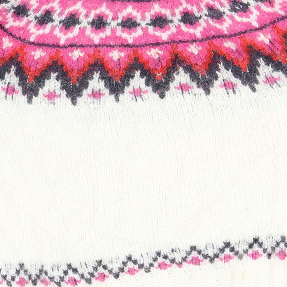 Preworn Womens Ivory Round Neck Geometric Acrylic Pullover Jumper Size M