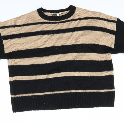 PEP&Co Mens Brown Round Neck Striped Acrylic Pullover Jumper Size XL