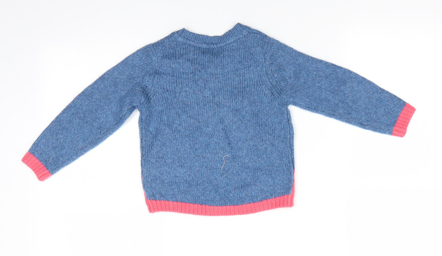 NEXT Girls Blue Round Neck  Acrylic Cardigan Jumper Size 2-3 Years   - Clouds Rainbow Multi coloured button