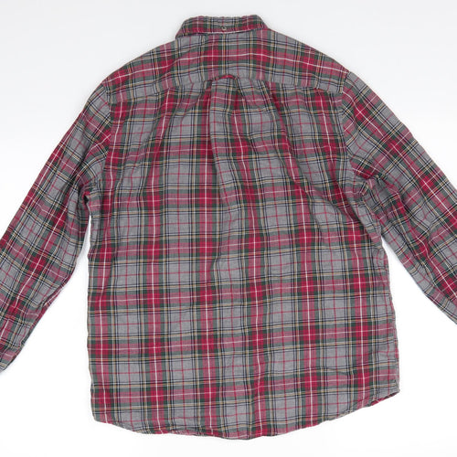 NEXT Mens Grey Check Cotton  Button-Up Size M Collared  - Soft texture Green Grey Red Yellow Blue White check