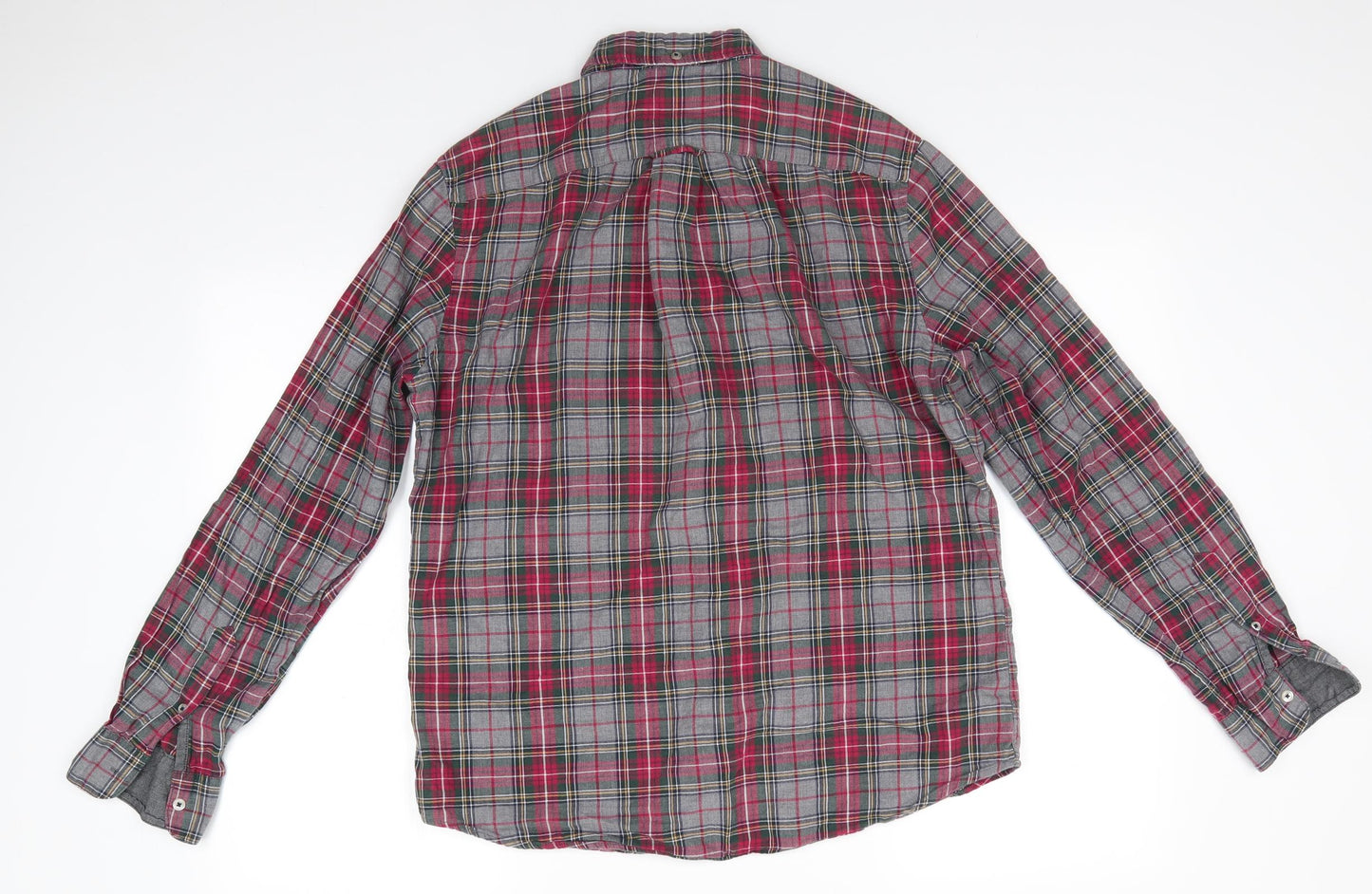 NEXT Mens Grey Check Cotton  Button-Up Size M Collared  - Soft texture Green Grey Red Yellow Blue White check