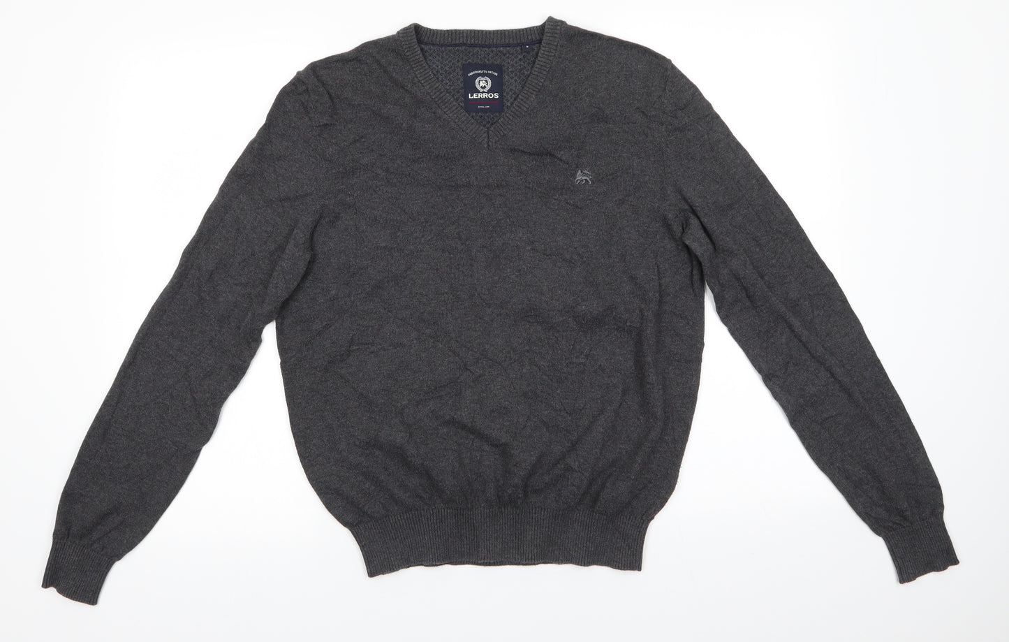LERROS Mens Grey V-Neck  Cotton Pullover Jumper Size S   - Charcoal grey