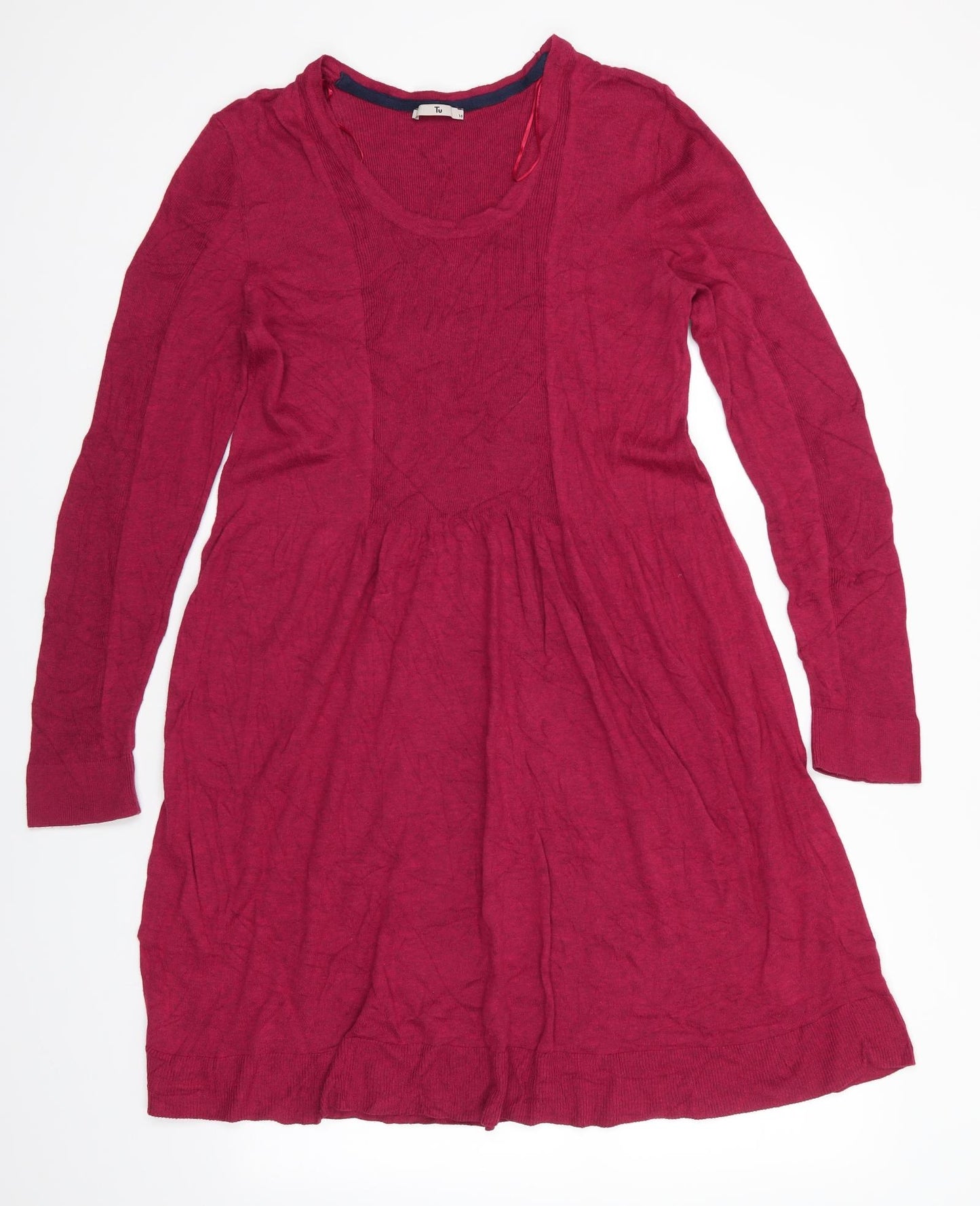TU Womens Red  Viscose Jumper Dress  Size 16  Scoop Neck  - Fit and Flare Red Mix