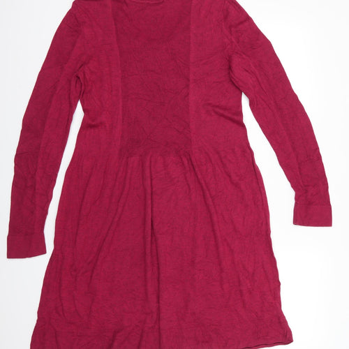 TU Womens Red  Viscose Jumper Dress  Size 16  Scoop Neck  - Fit and Flare Red Mix