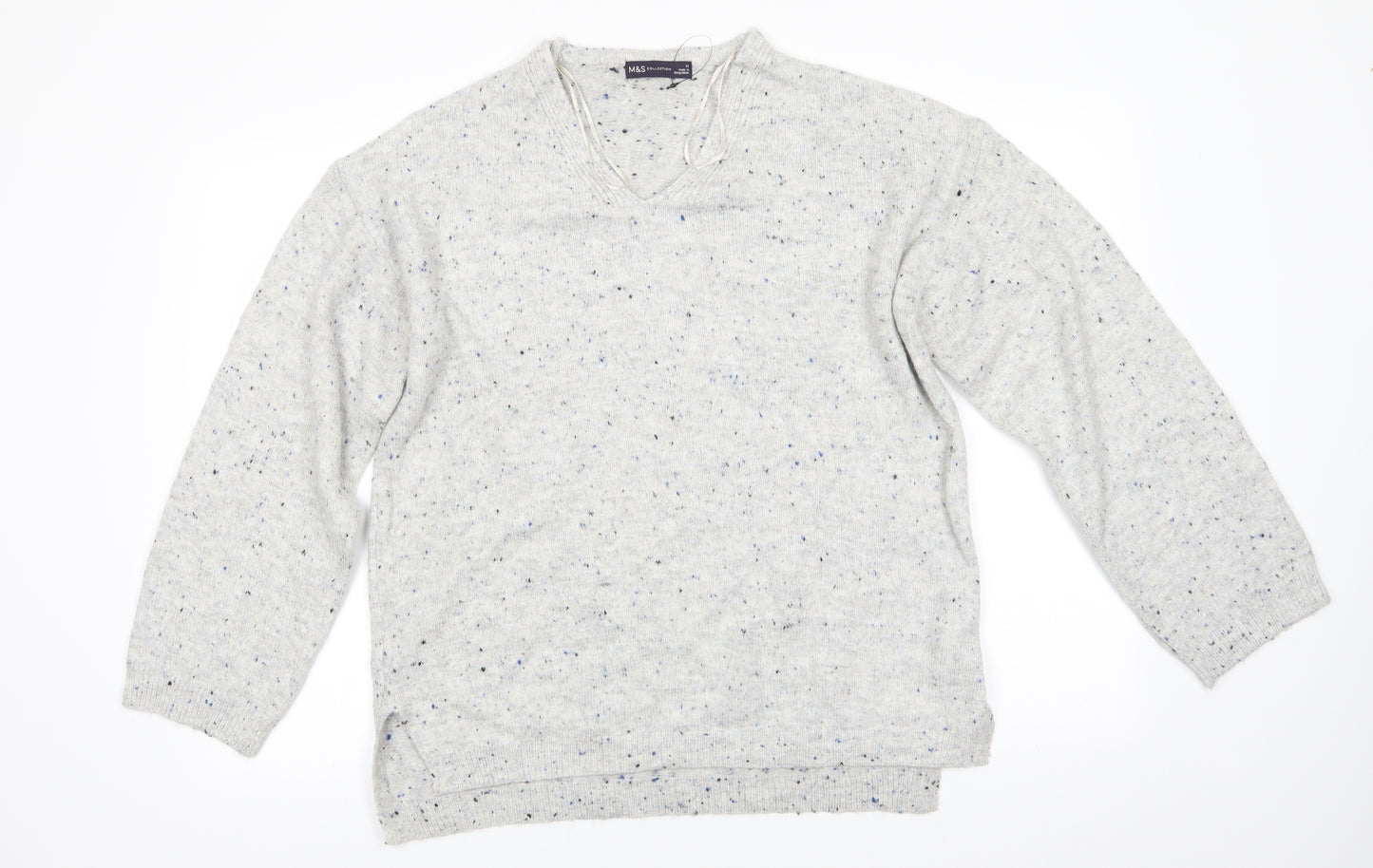 Marks and Spencer Womens Grey V-Neck  Acrylic Pullover Jumper Size M   - Grey with blue fleck