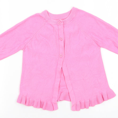 TU Girls Pink Round Neck  Cotton Cardigan Jumper Size 3-4 Years   - Frilled hemline Bubble Gum pink