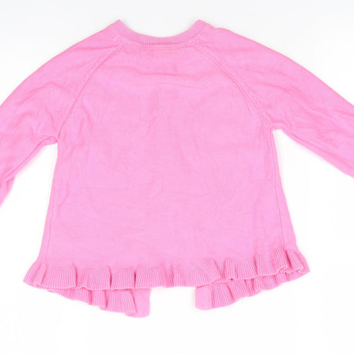 TU Girls Pink Round Neck  Cotton Cardigan Jumper Size 3-4 Years   - Frilled hemline Bubble Gum pink