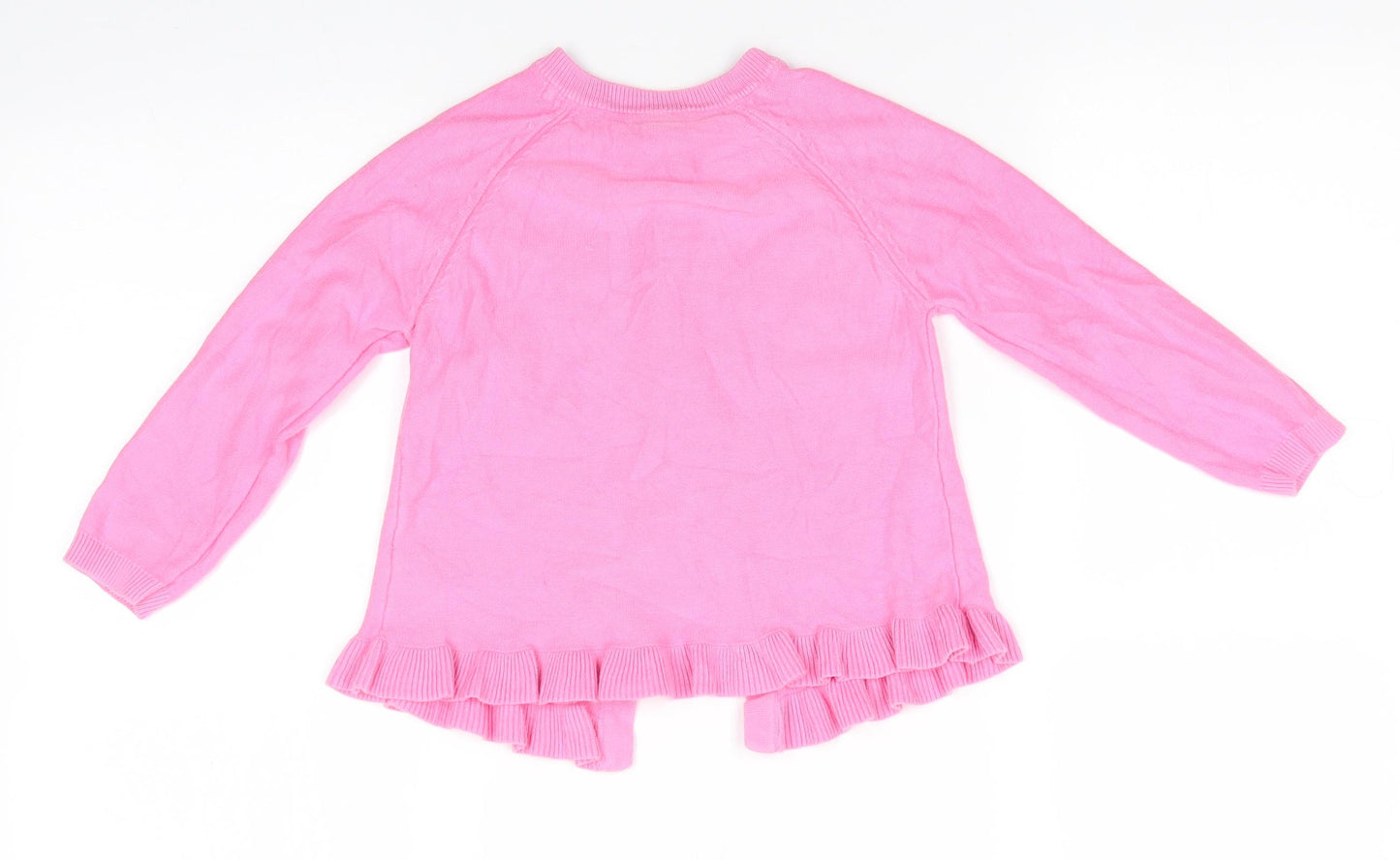 TU Girls Pink Round Neck  Cotton Cardigan Jumper Size 3-4 Years   - Frilled hemline Bubble Gum pink