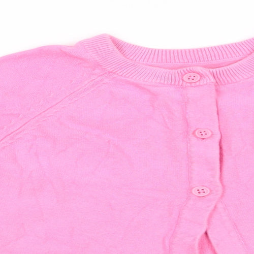 TU Girls Pink Round Neck  Cotton Cardigan Jumper Size 3-4 Years   - Frilled hemline Bubble Gum pink
