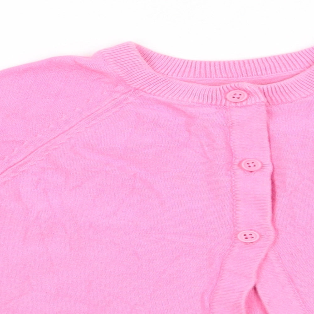 TU Girls Pink Round Neck  Cotton Cardigan Jumper Size 3-4 Years   - Frilled hemline Bubble Gum pink