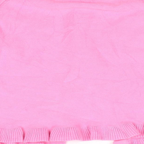 TU Girls Pink Round Neck  Cotton Cardigan Jumper Size 3-4 Years   - Frilled hemline Bubble Gum pink