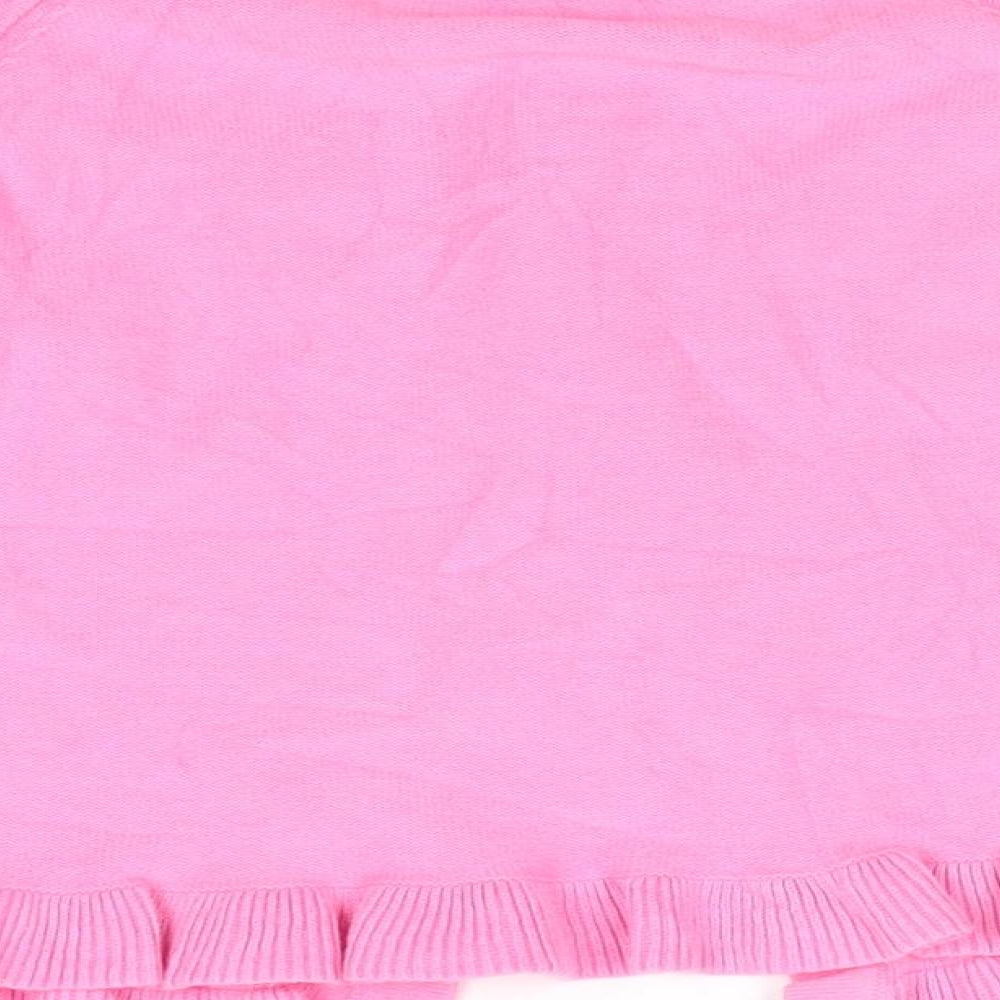 TU Girls Pink Round Neck  Cotton Cardigan Jumper Size 3-4 Years   - Frilled hemline Bubble Gum pink