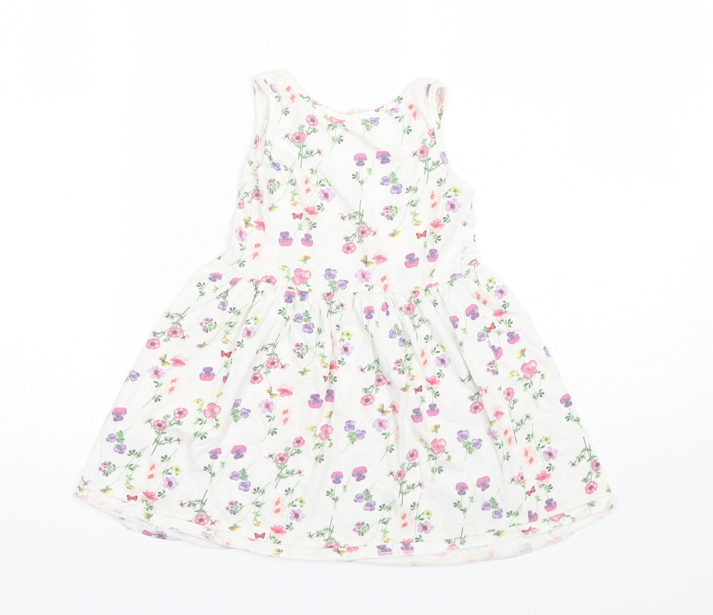 H&M Girls White Floral Cotton Shift  Size 4-5 Years  Round Neck