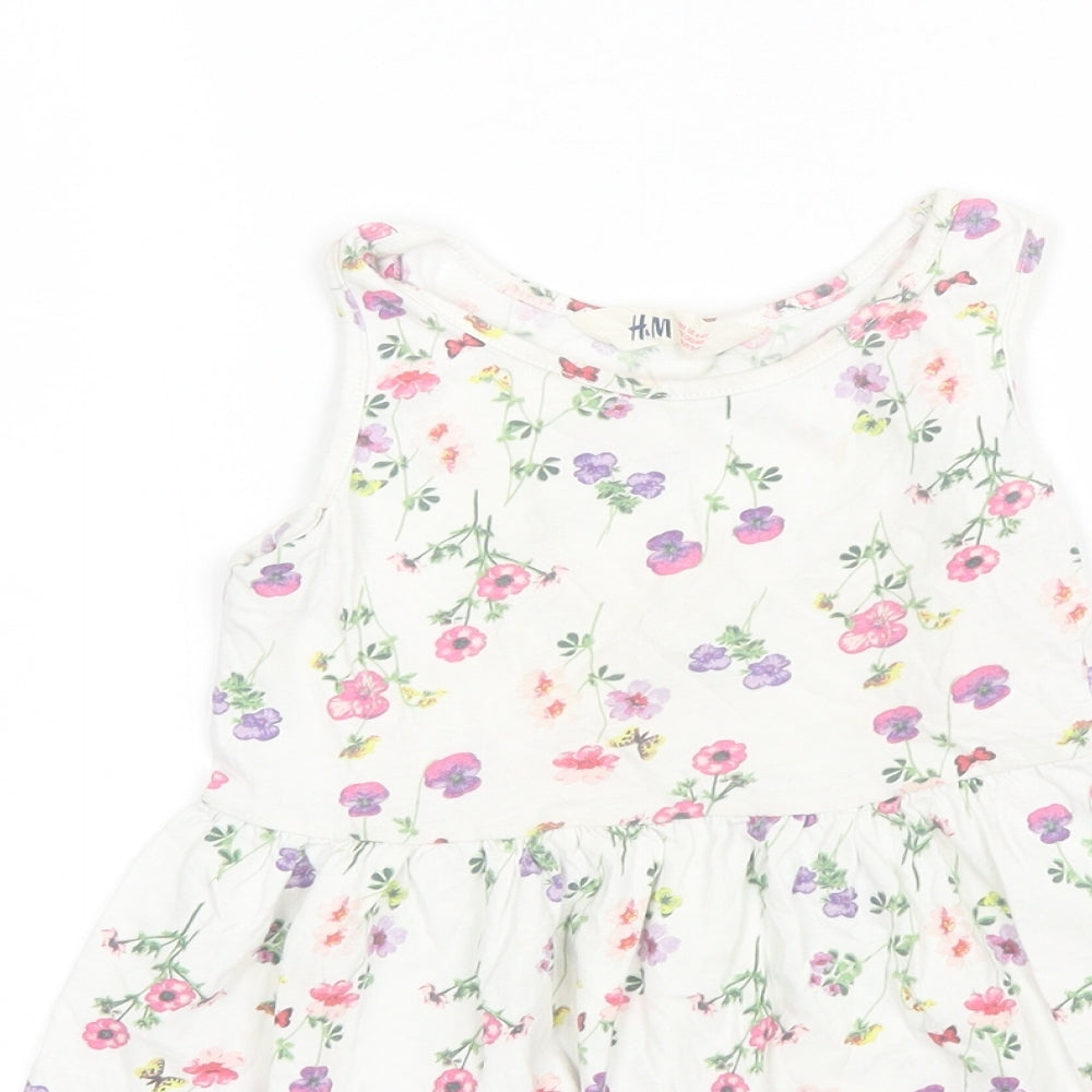 H&M Girls White Floral Cotton Shift  Size 4-5 Years  Round Neck