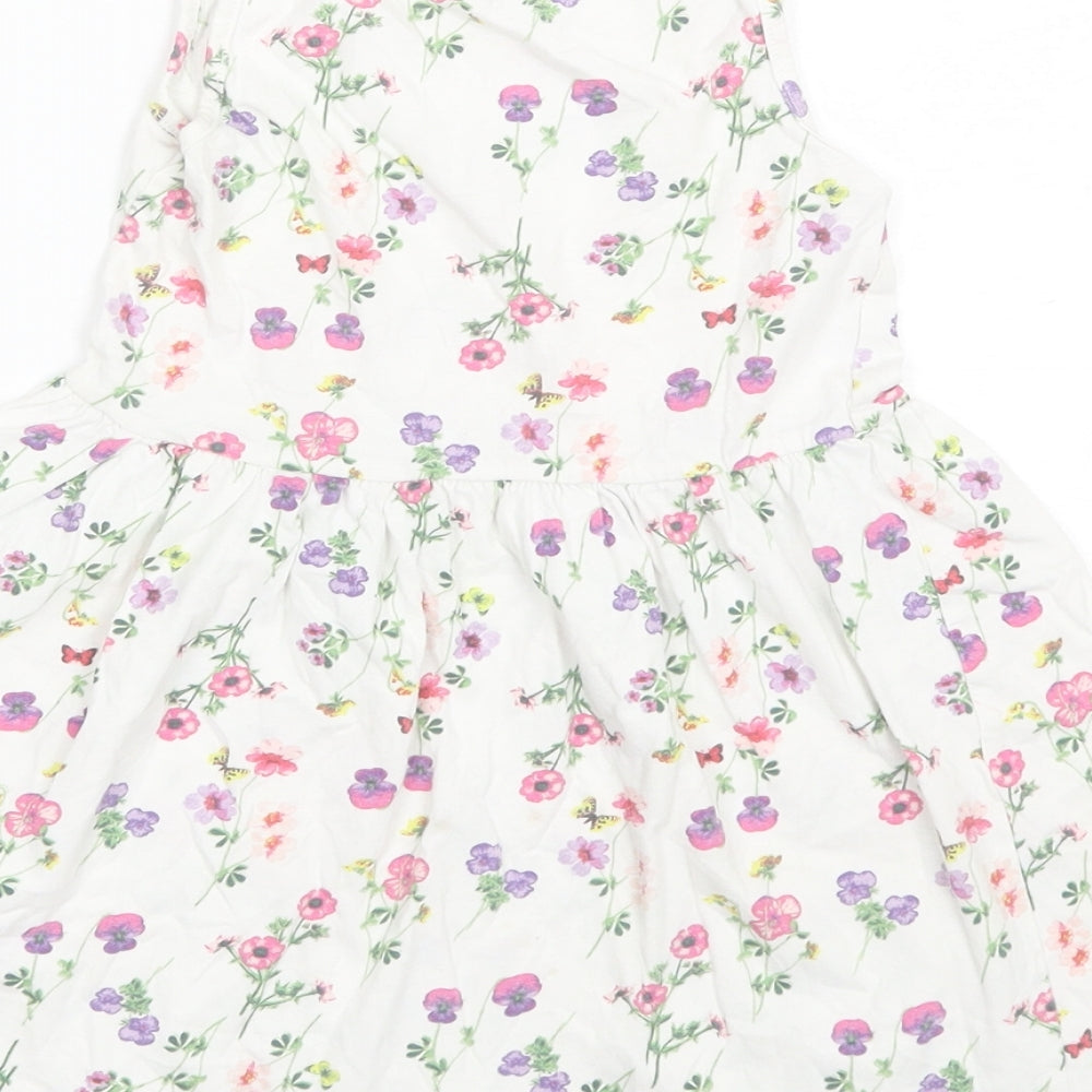H&M Girls White Floral Cotton Shift  Size 4-5 Years  Round Neck