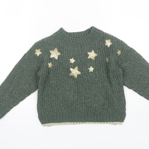 Marks and Spencer Girls Green Round Neck  Polyester Pullover Jumper Size 5-6 Years
