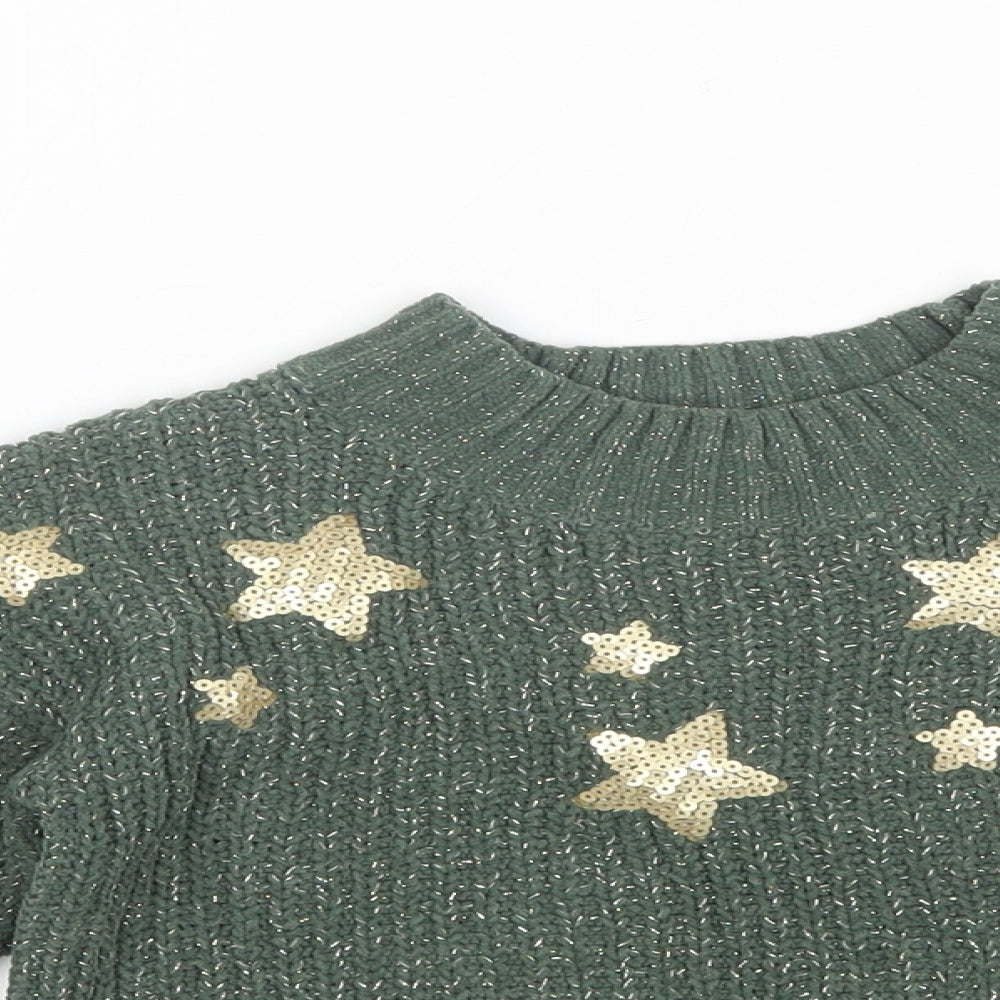 Marks and Spencer Girls Green Round Neck  Polyester Pullover Jumper Size 5-6 Years