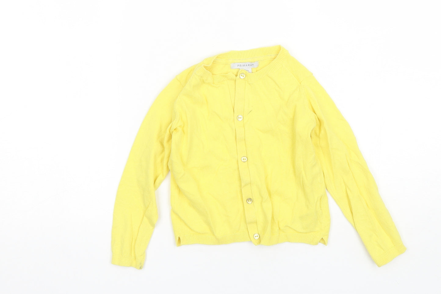 Primark Girls Yellow Round Neck  Cotton Cardigan Jumper Size 4-5 Years