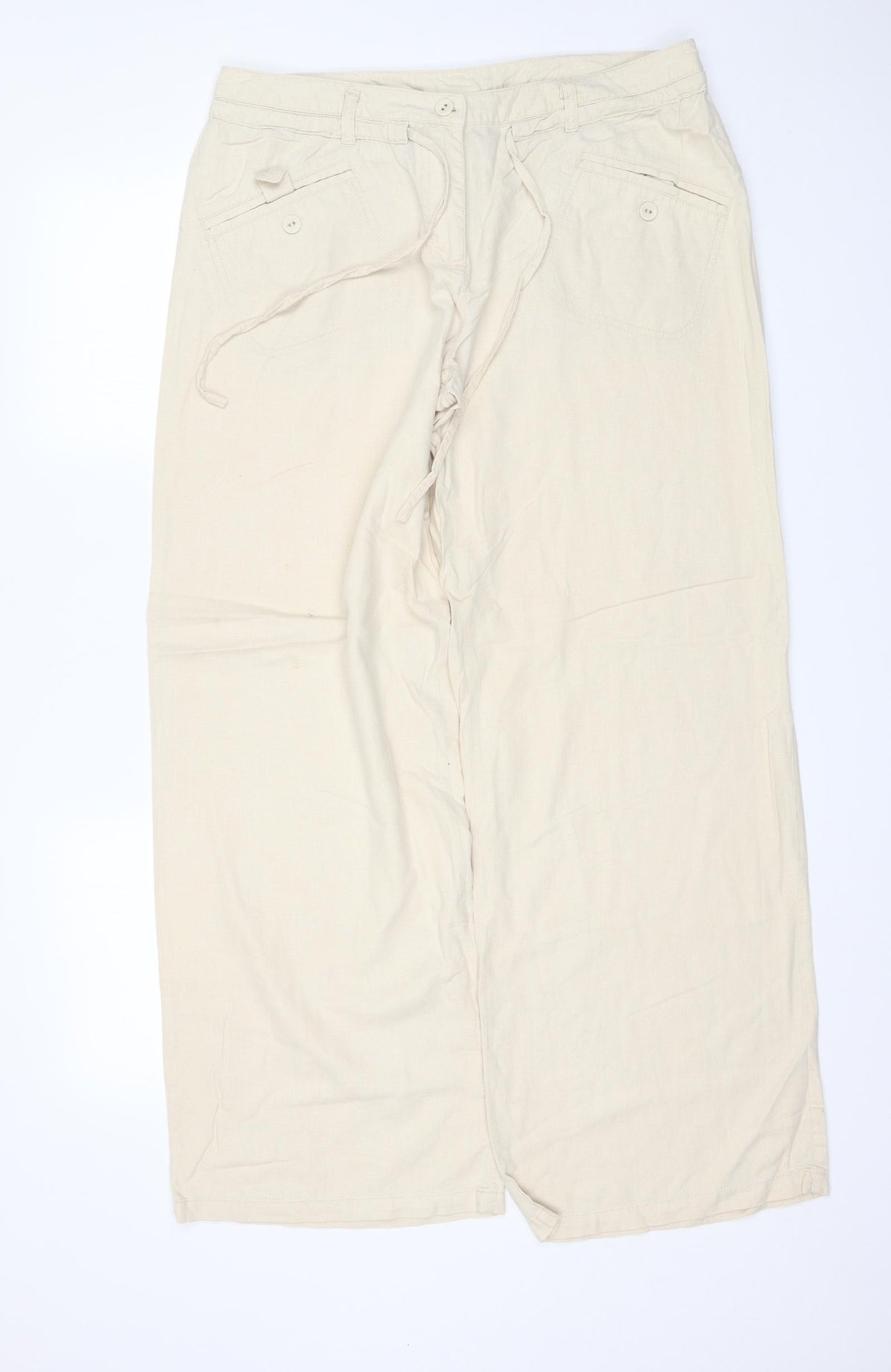 NEXT Womens Beige  Linen Trousers  Size 16 L32 in Regular