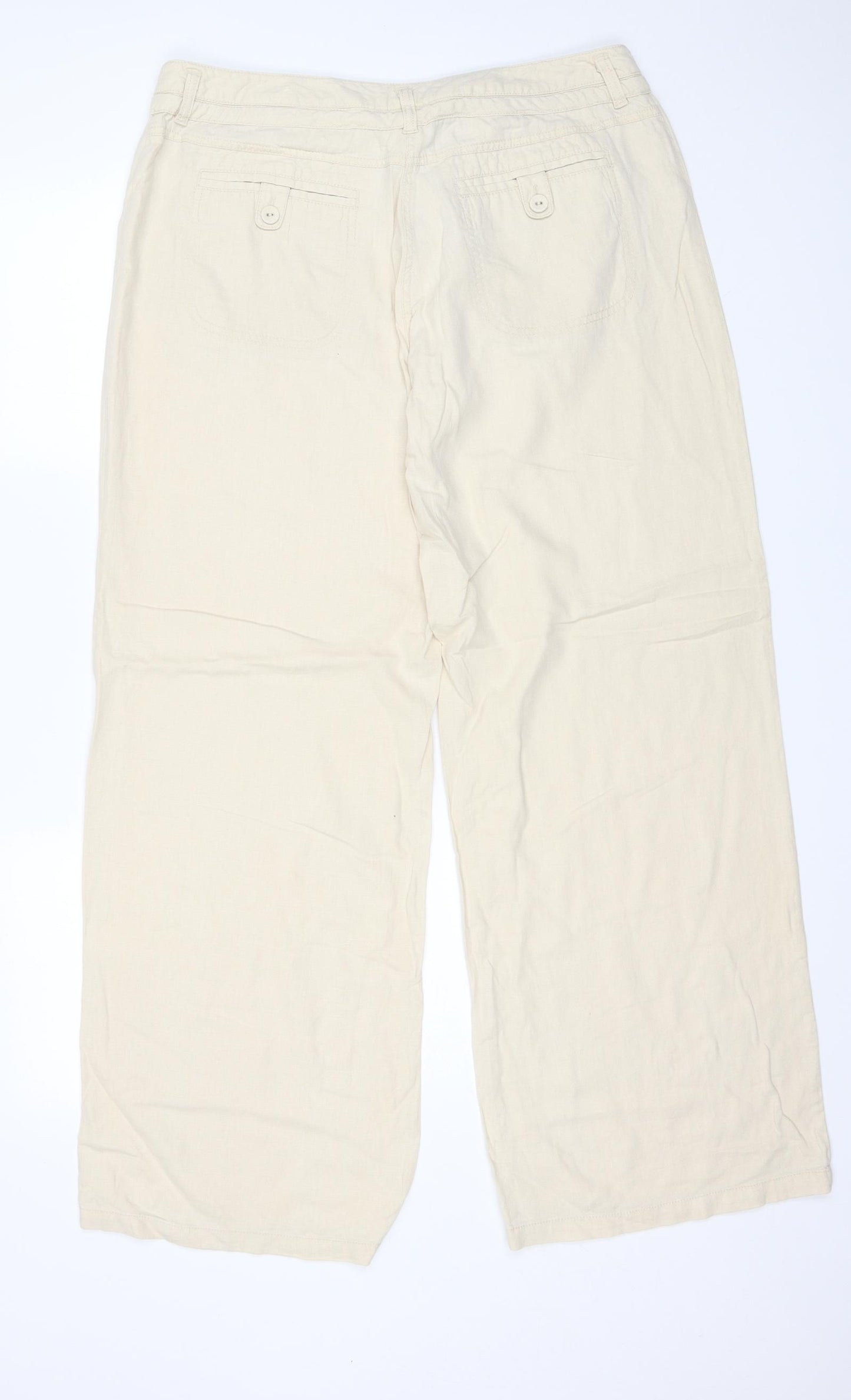 NEXT Womens Beige  Linen Trousers  Size 16 L32 in Regular