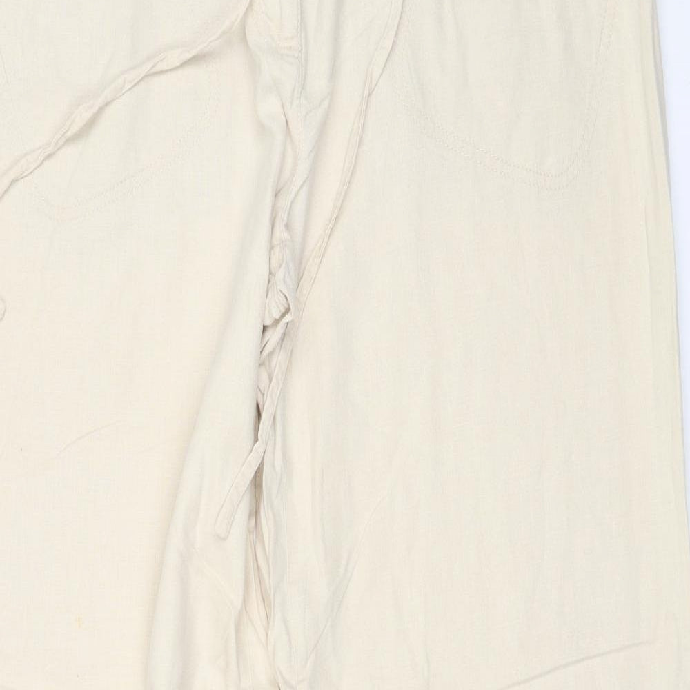 NEXT Womens Beige  Linen Trousers  Size 16 L32 in Regular