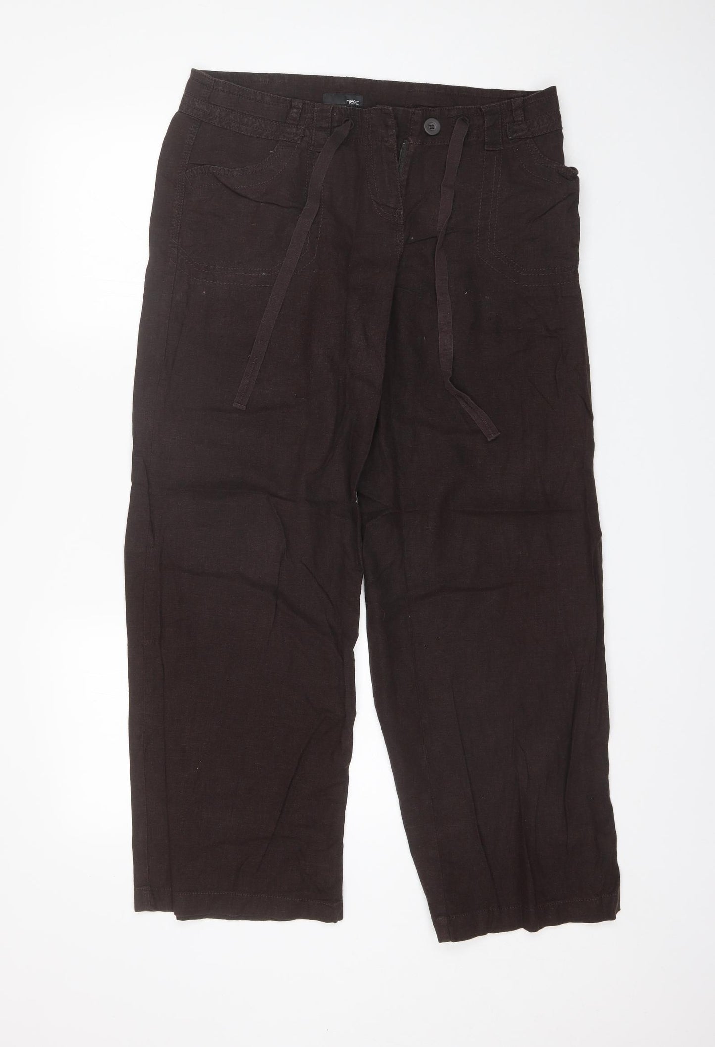 NEXT Womens Brown  Linen Trousers  Size 14 L28 in Regular