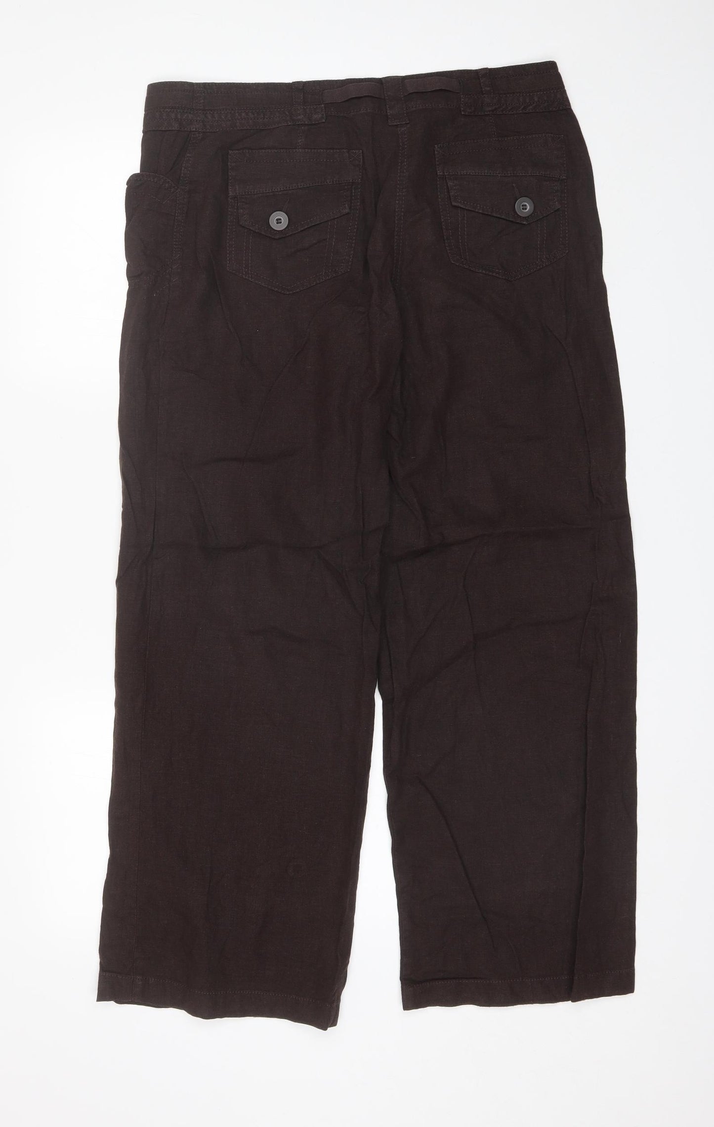 NEXT Womens Brown  Linen Trousers  Size 14 L28 in Regular