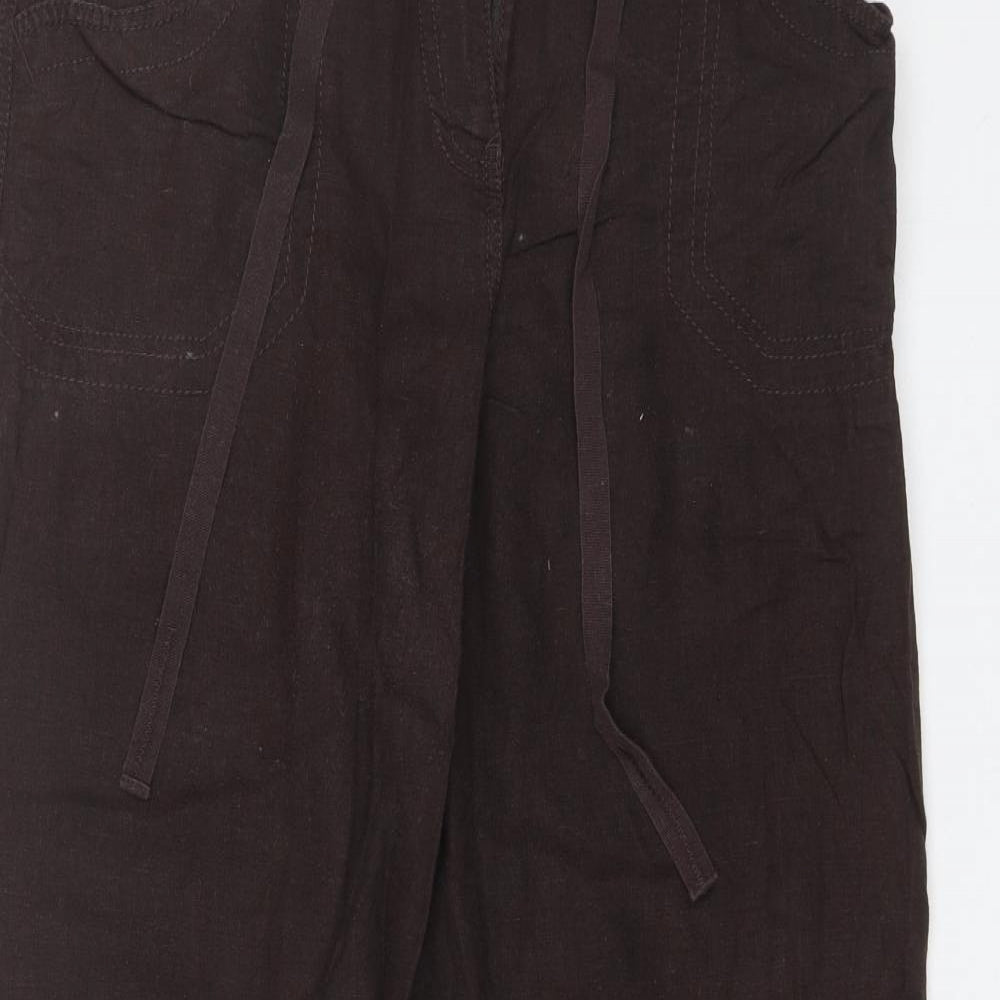 NEXT Womens Brown  Linen Trousers  Size 14 L28 in Regular
