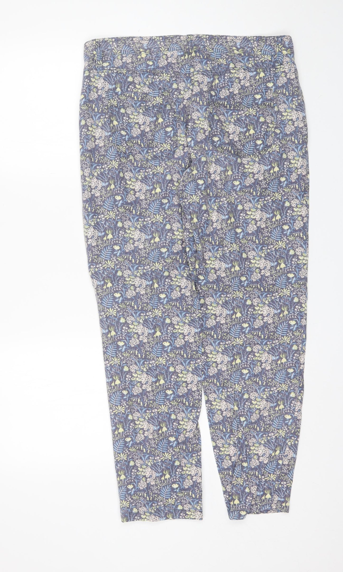 NEXT Womens Blue Floral Linen Chino Trousers Size 12 L28 in Regular