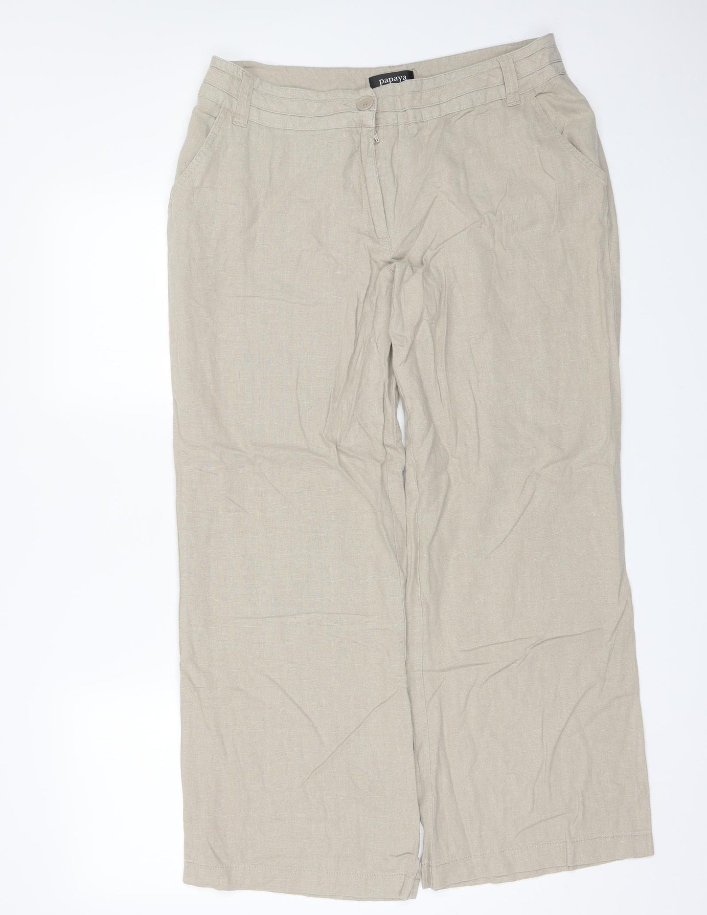 Papaya Womens Beige  Linen Trousers  Size 16 L27 in Regular