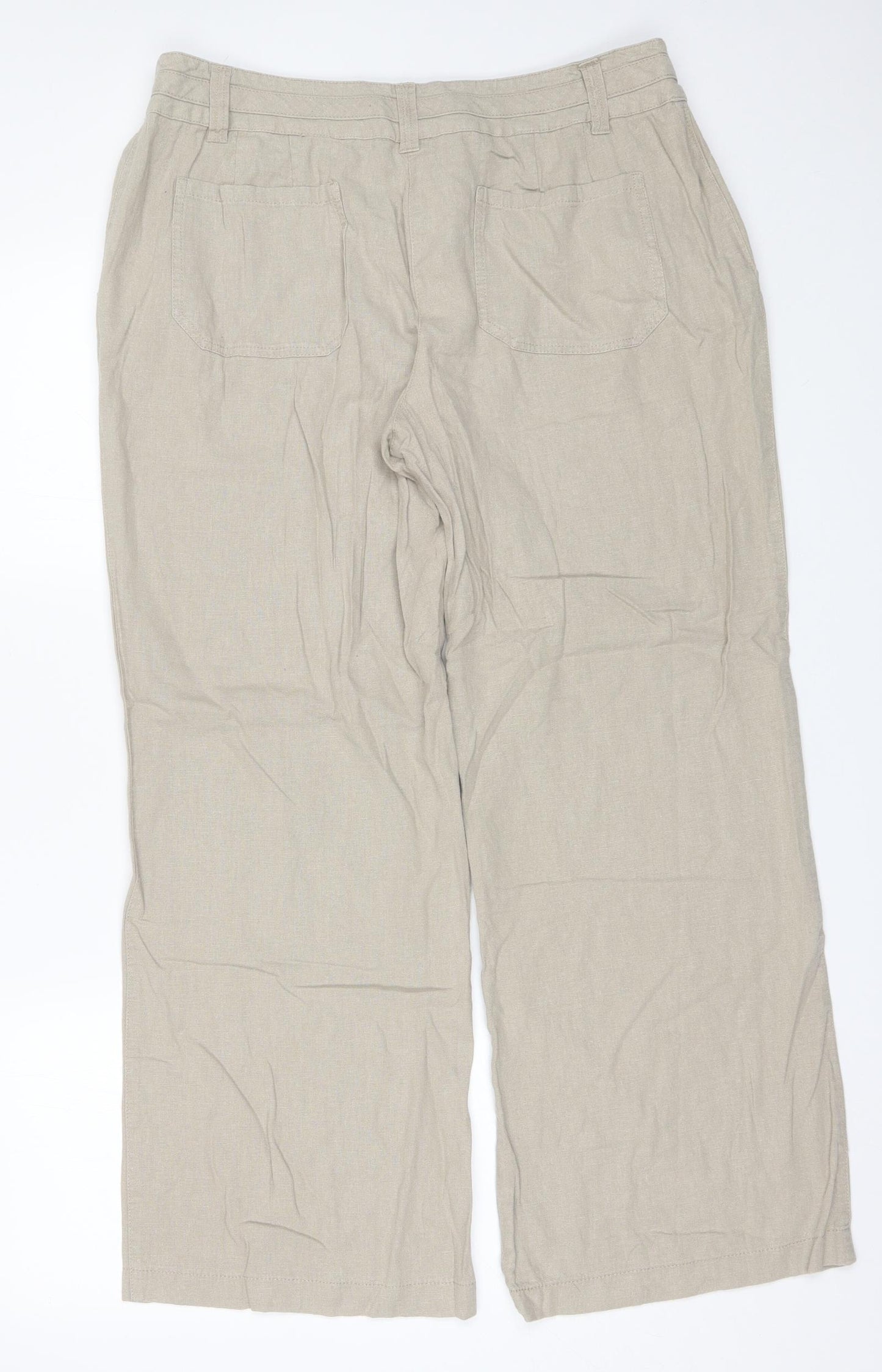 Papaya Womens Beige  Linen Trousers  Size 16 L27 in Regular