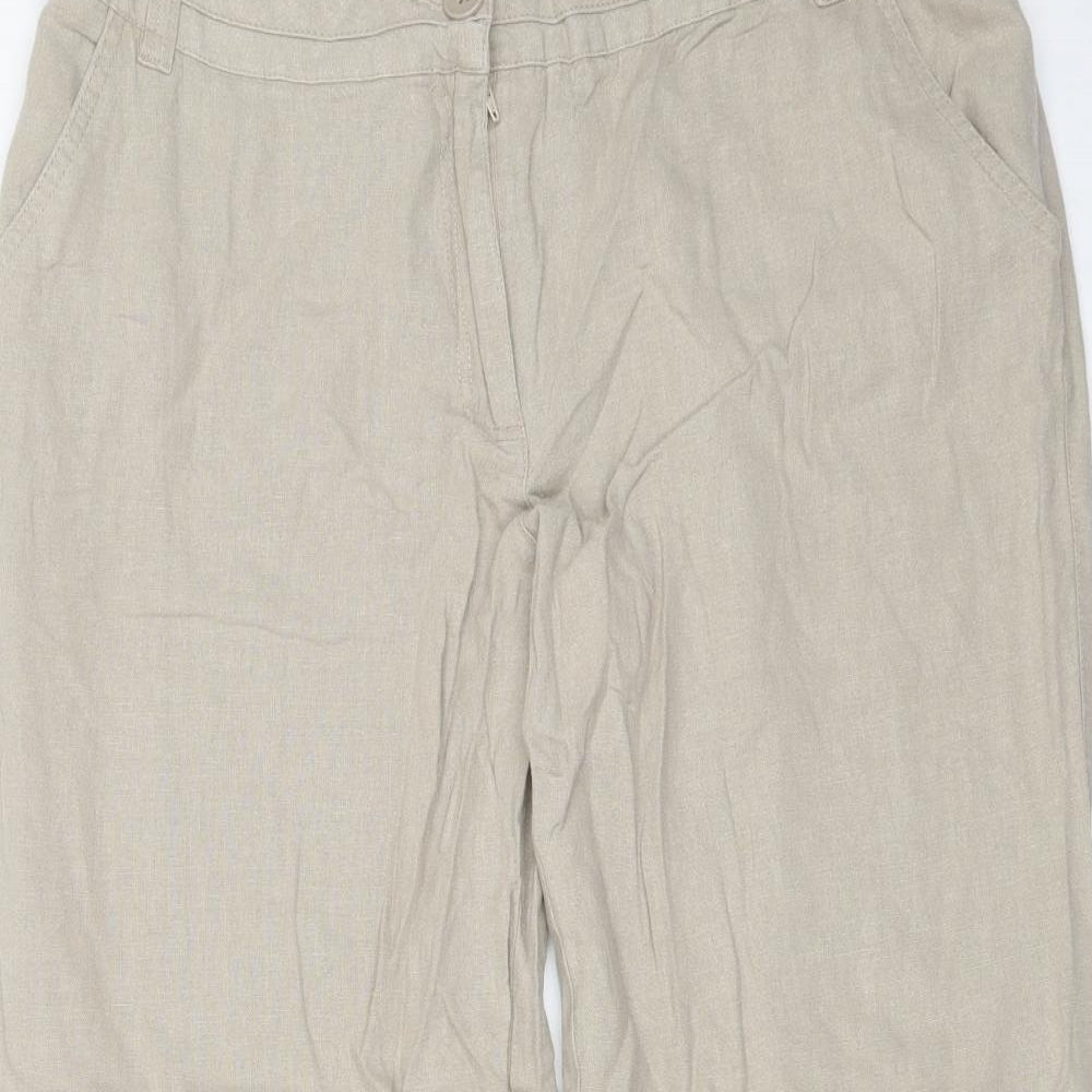 Papaya Womens Beige  Linen Trousers  Size 16 L27 in Regular