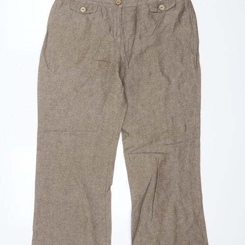 Per Una Womens Brown  Linen Trousers  Size 14 L29 in Regular