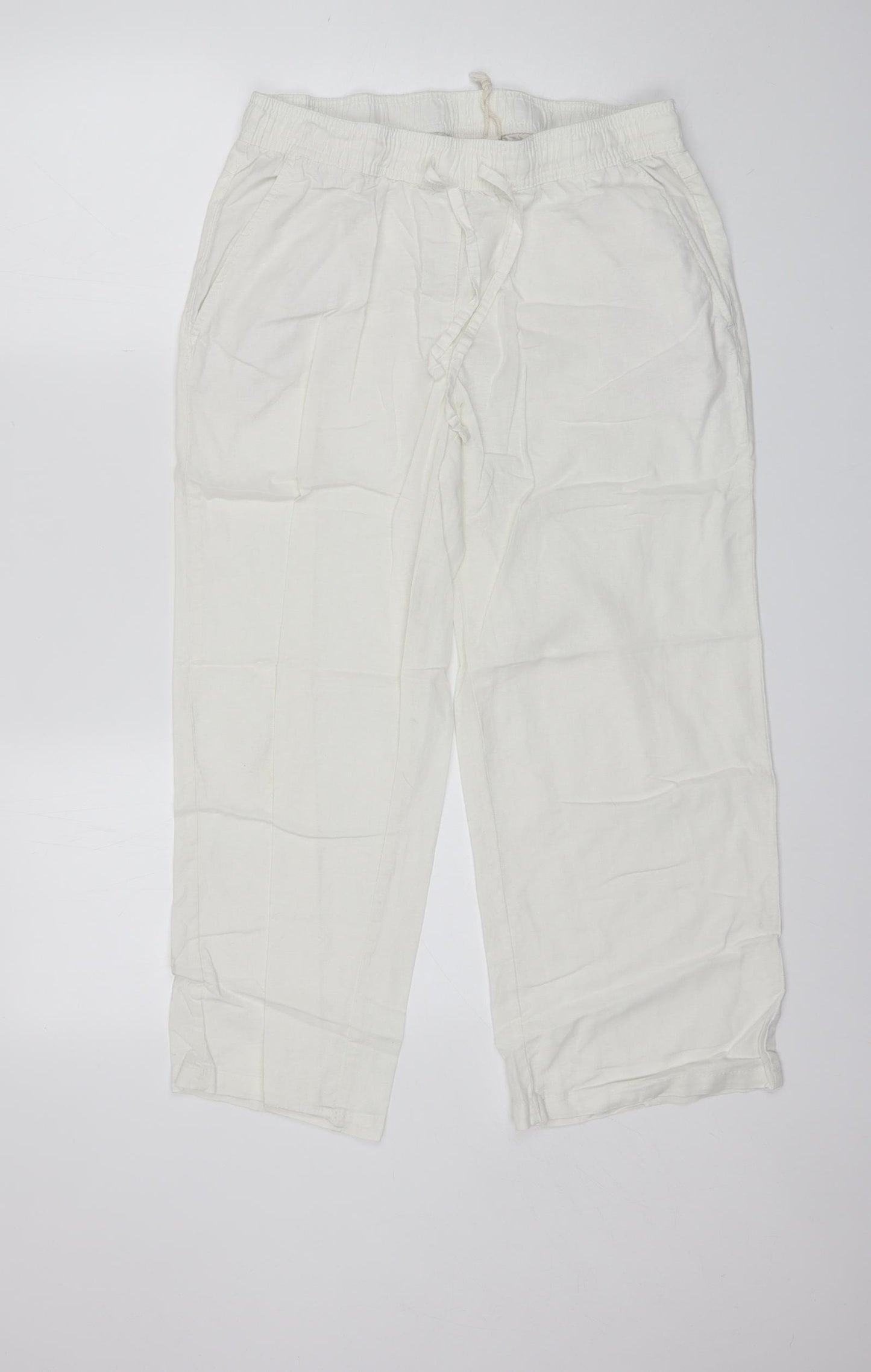 Avenue Womens White  Linen Trousers  Size 14 L24 in Regular