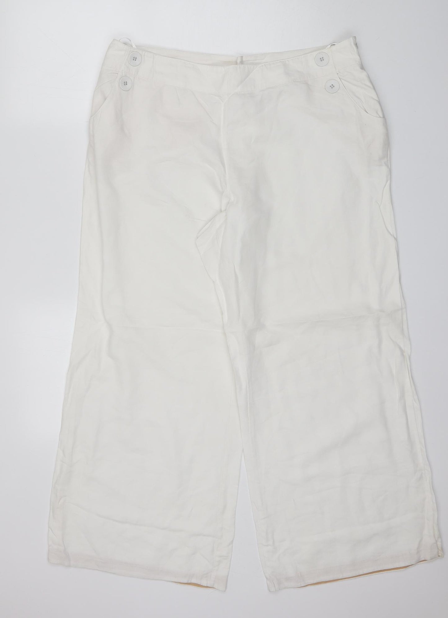 Marks and Spencer Womens White  Cotton Trousers  Size 18 L27 in Regular  - Short length