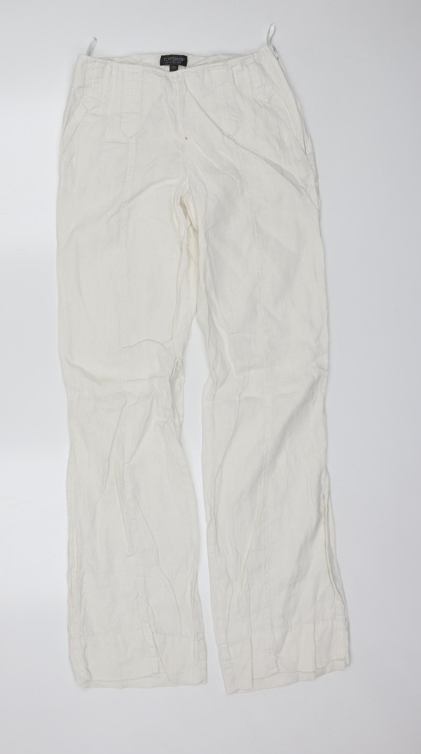 Topshop Womens White  Linen Trousers  Size 8 L32 in Regular