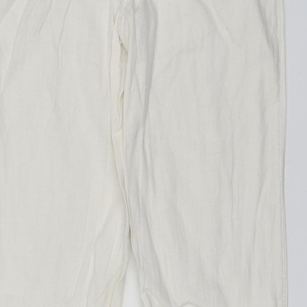 Topshop Womens White  Linen Trousers  Size 8 L32 in Regular