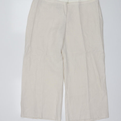 Jaqueline Riu Womens Ivory  Linen Trousers  Size 16 L26 in Regular