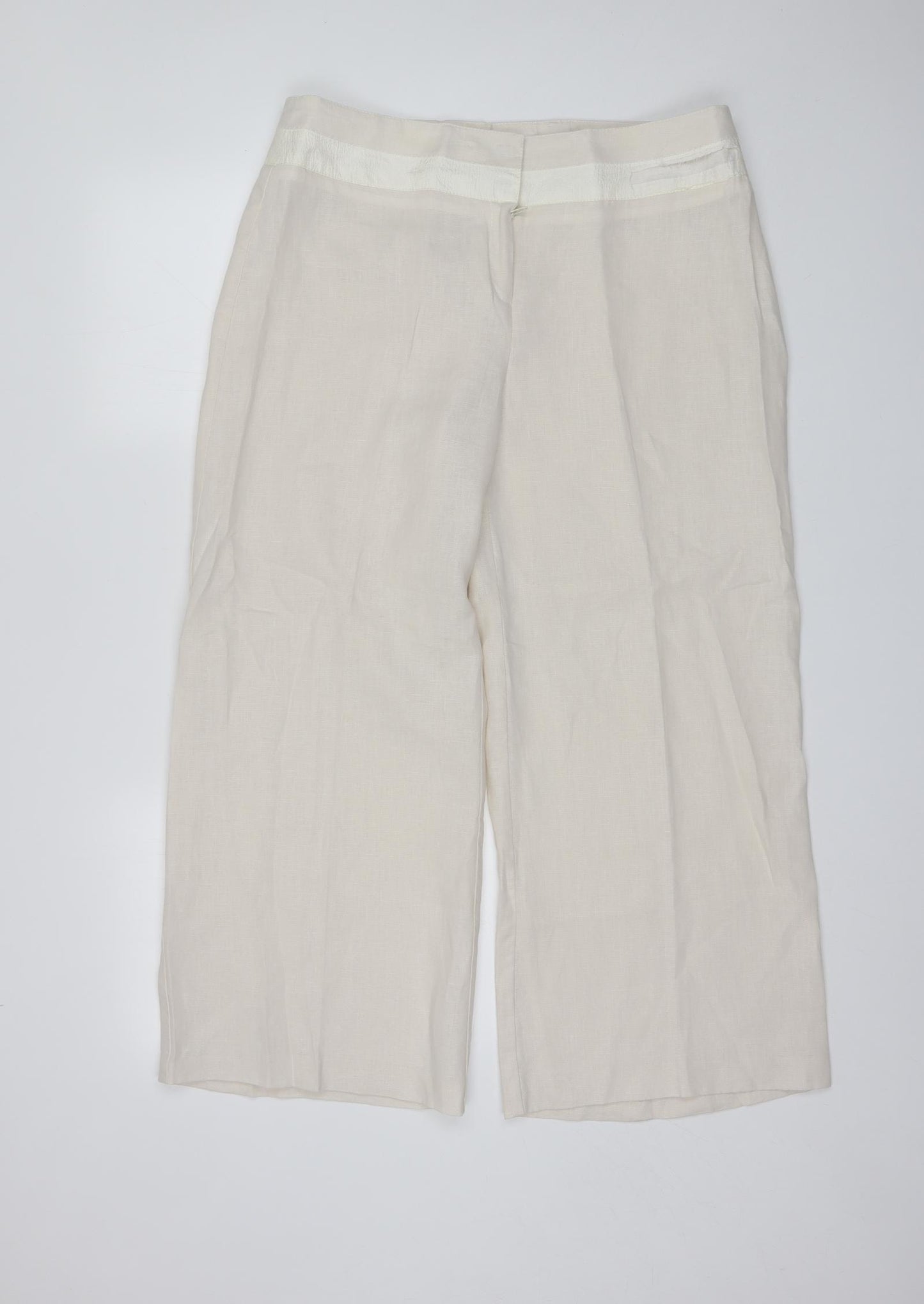 Jaqueline Riu Womens Ivory  Linen Trousers  Size 16 L26 in Regular