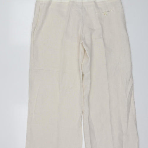Jaqueline Riu Womens Ivory  Linen Trousers  Size 16 L26 in Regular