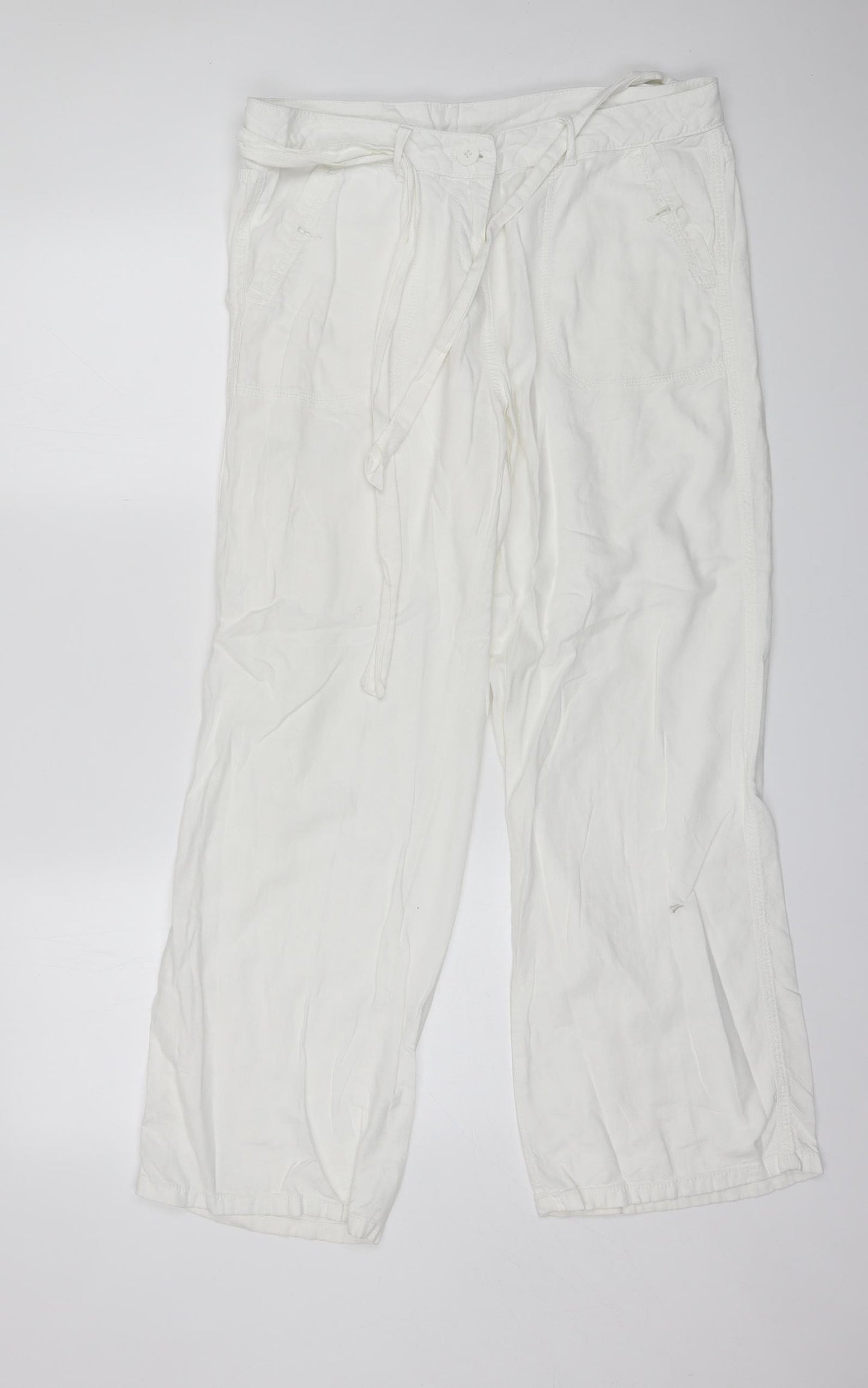 Marks and Spencer Womens White  Linen Trousers  Size 14 L28 in Regular