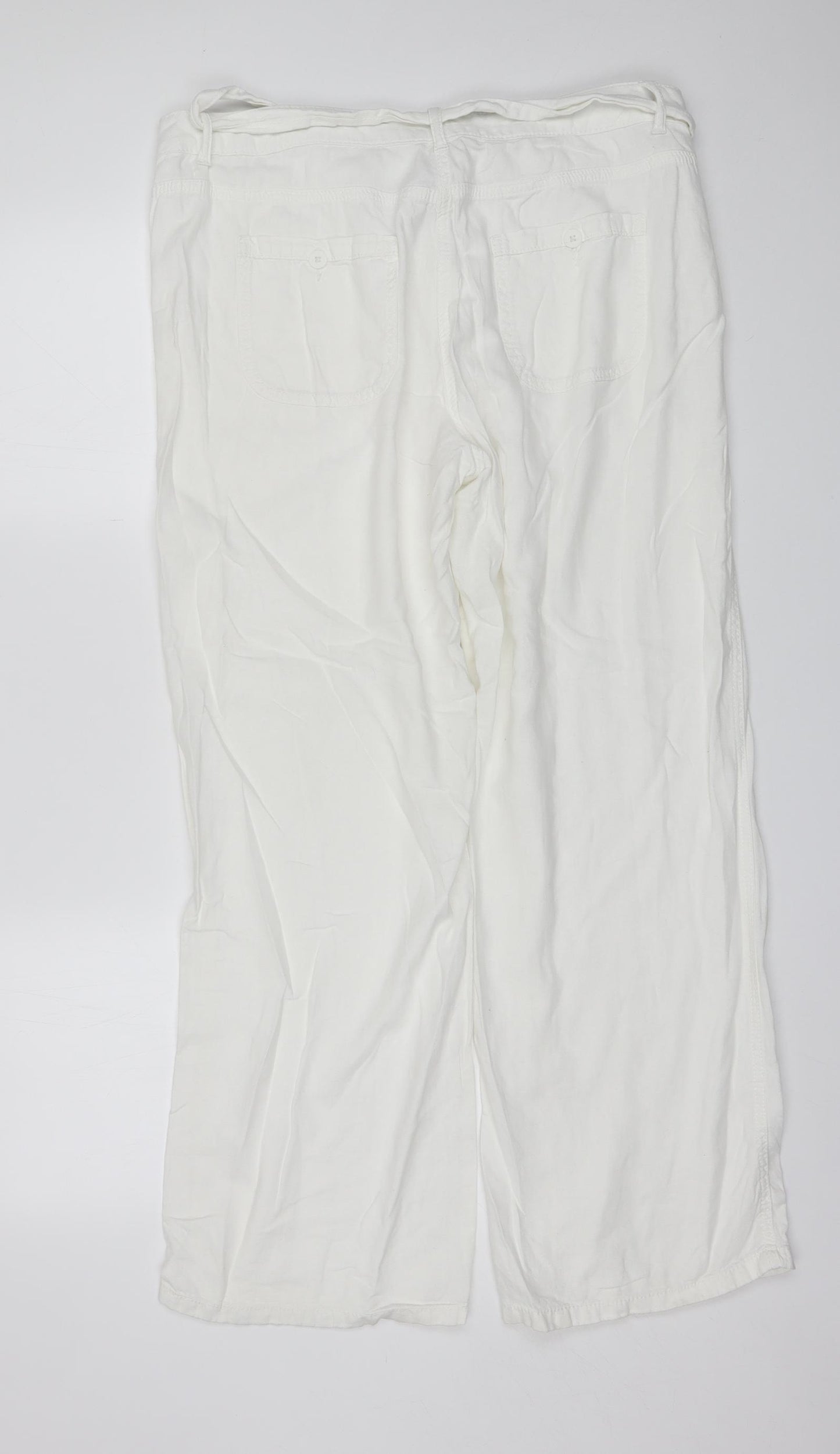 Marks and Spencer Womens White  Linen Trousers  Size 14 L28 in Regular