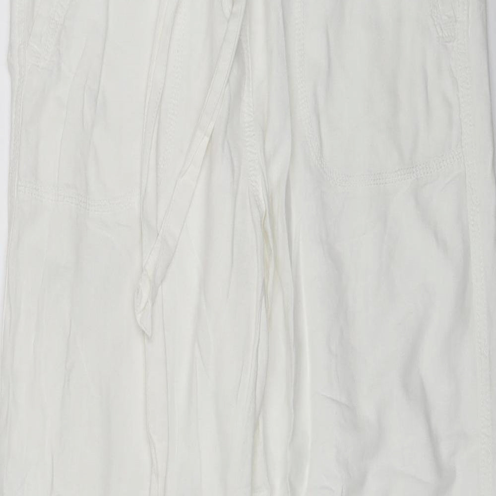 Marks and Spencer Womens White  Linen Trousers  Size 14 L28 in Regular