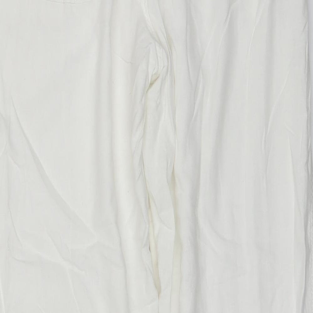 Marks and Spencer Womens White  Linen Trousers  Size 14 L28 in Regular