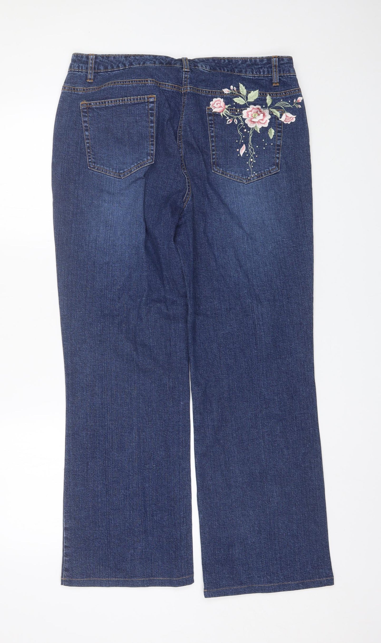 Together Womens Blue Floral Cotton Straight Jeans Size 16 L29 in Regular
