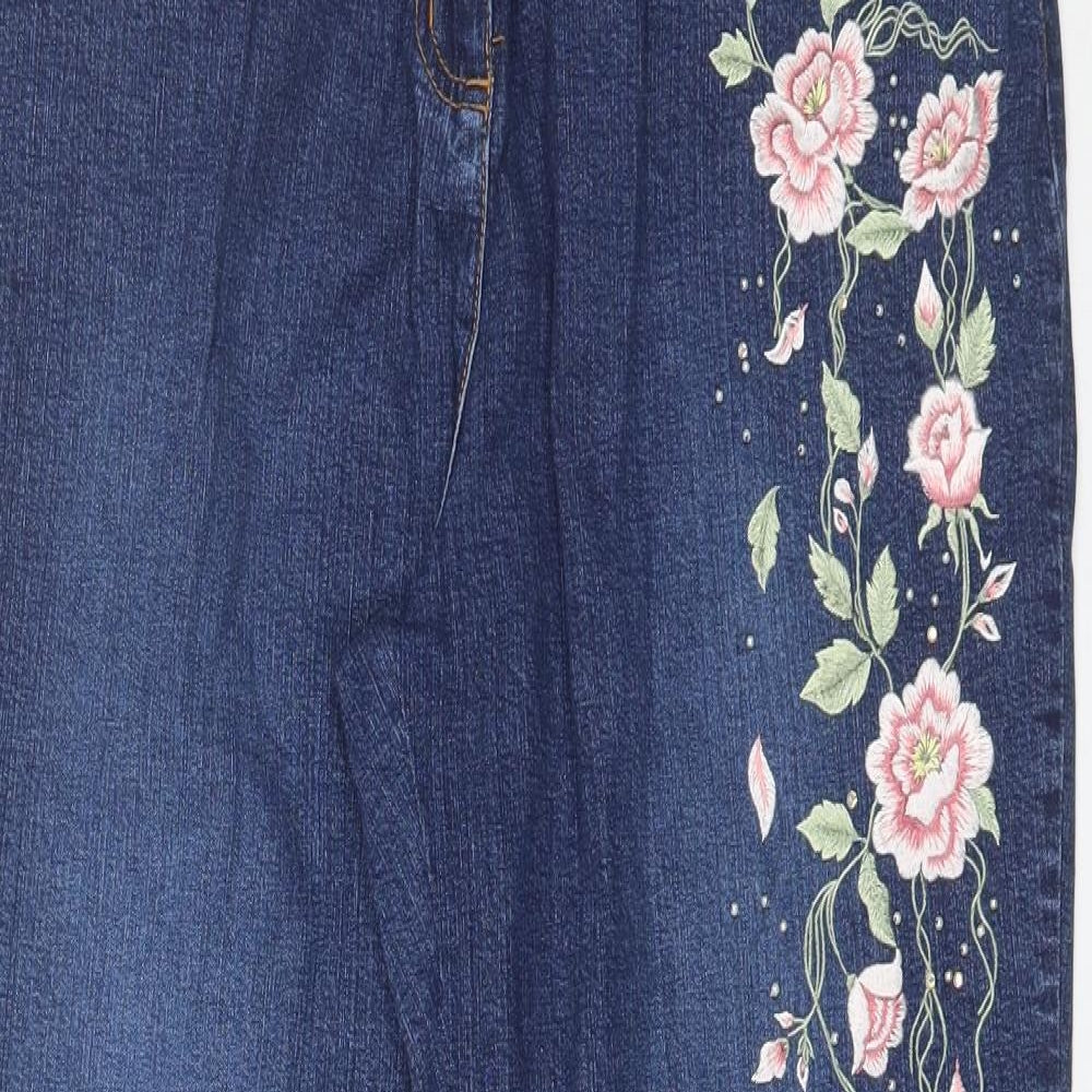 Together Womens Blue Floral Cotton Straight Jeans Size 16 L29 in Regular