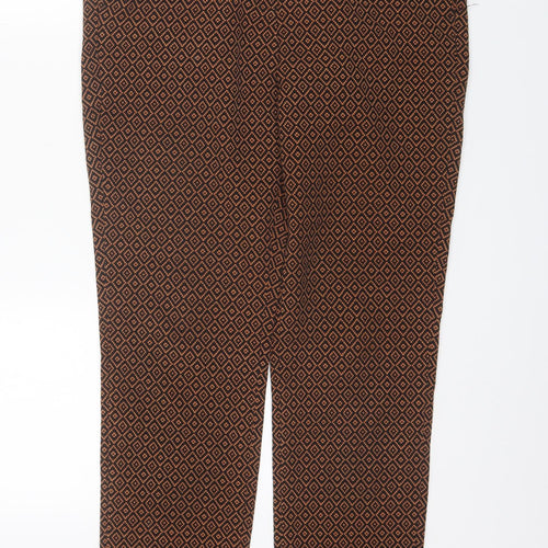Marks and Spencer Womens Brown Geometric Cotton Trousers  Size 12 L26 in Regular